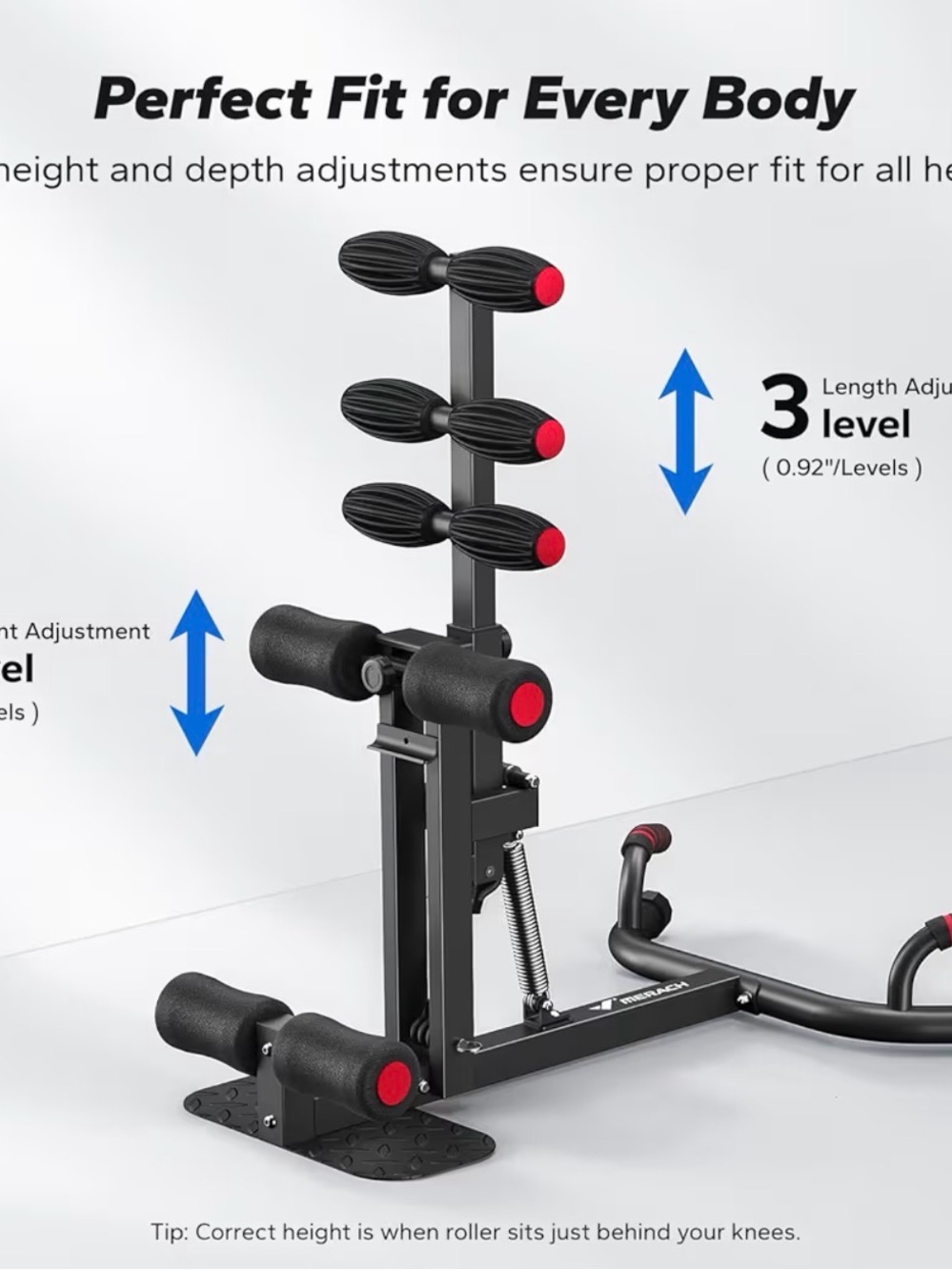 Adjustable Ab & Core Trainer with Black and Red Rollers